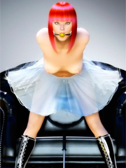 Busty 3d cutie in high heeled construction boots uses playthings on her glory-hole and outback.